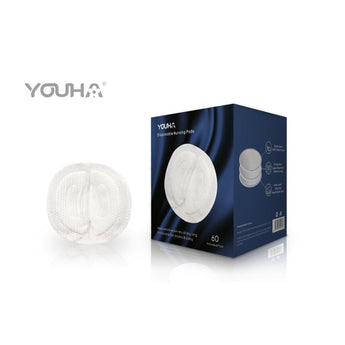 Youha zoogcompressen in een verpakking van 60 stuks, ontworpen voor comfort en optimale absorptie tijdens borstvoeding.