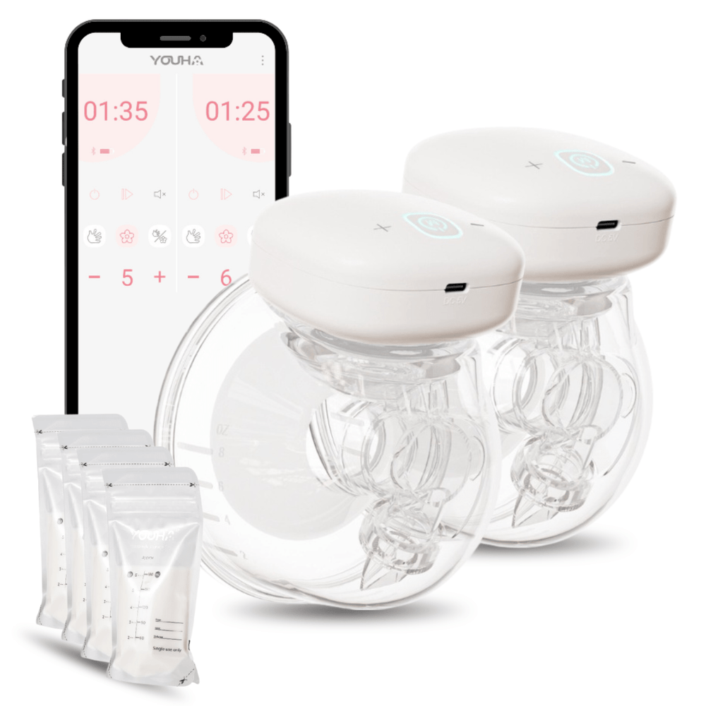 De Youha dubbelzijdige borstkolven (24mm) met app voor draadloos, discreet en comfortabel kolven. Inclusief Nederlandstalige My Youha App voor eenvoudige bediening. Inclusief moedermelk bewaarzakjes.