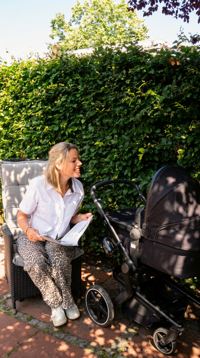 Moeder rust uit terwijl de Youha Baby Rocker de kinderwagen automatisch wiegt