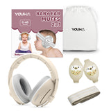 Youha gehoorbeschermingsset voor baby’s en kinderen van 0 tot 4 jaar in beige, met verstelbare babyband, gehoorkap voor peuter en opbergtasje.