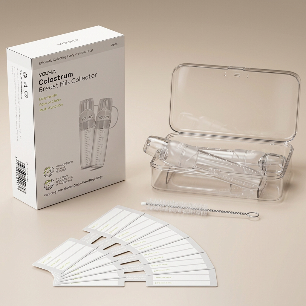 Youha colostrum collectors op een lichte studioachtergrond